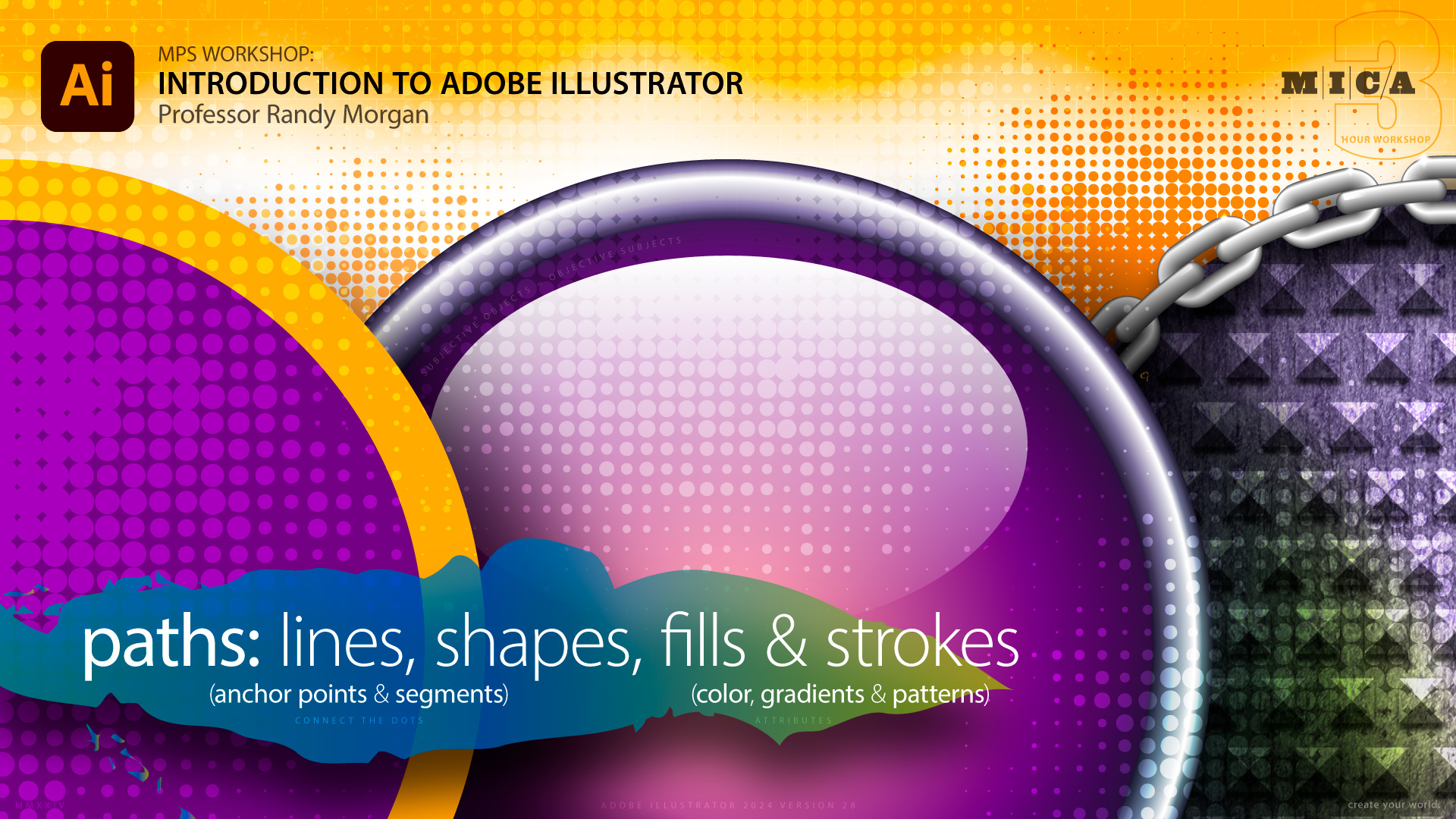 MICA MPS Workshop: Introduction to Adobe Illustrator, Spring 2024 hero image.